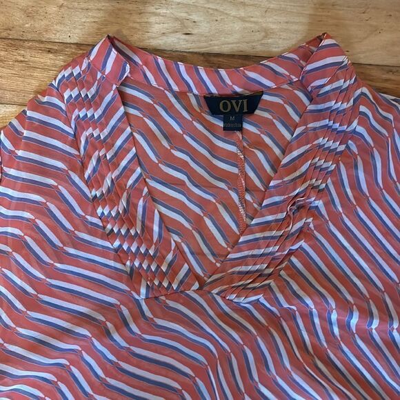 Ovi Women’s orange stripe Sheer Elastic Hem Cover Up Swim wear Blouse Size m - Picture 4 of 6